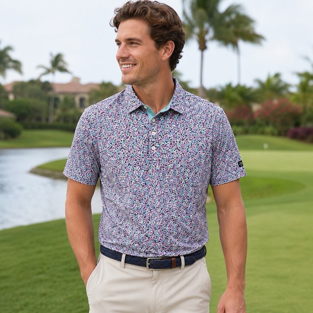 Sunday Swagger Blue Floral Golf Polo Shirt Men’s XL Performance Stretch Resort